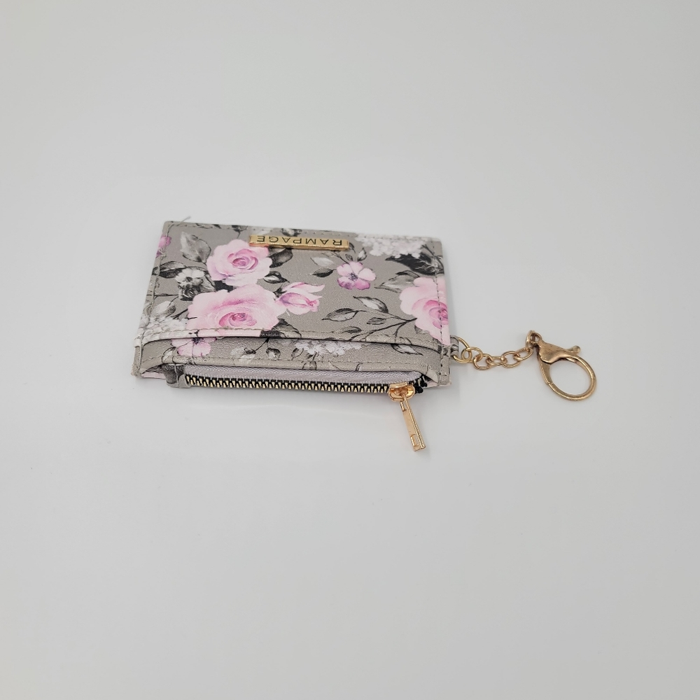 Rampage Floral Gray & Pink Card Holder Keychain ID Card Holder Zip Up Coin Purse - Picture 6 of 11